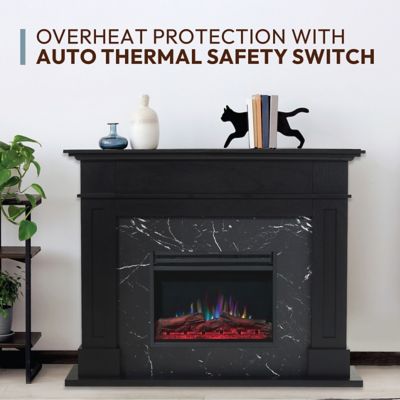 Image showing  Sofia Electric Fireplace Mantel with Marble Inlay and Log Display