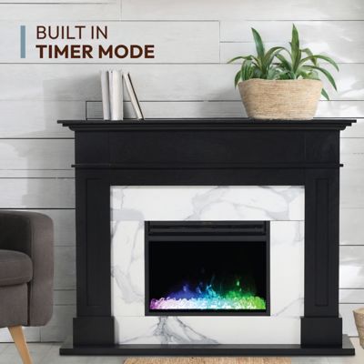 Image showing  Sofia Electric Fireplace Mantel with Marble Inlay and Crystal Rock Display, CAM5617-1BLWCRS