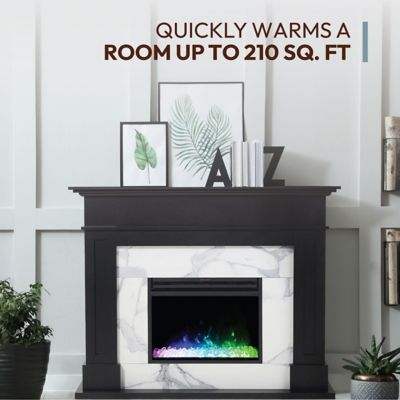 Image showing  Sofia Electric Fireplace Mantel with Marble Inlay and Crystal Rock Display, CAM5617-1BLWCRS