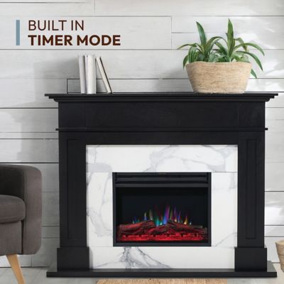 Image showing  Sofia Electric Fireplace Mantel with Marble Inlay and Log Display, CAM5617-1BLWLG3