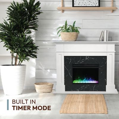 Image showing  Sofia Electric Fireplace Mantel with Marble Inlay and Crystal Rock Display, CAM5617-1WHBCRS