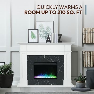 Image showing  Sofia Electric Fireplace Mantel with Marble Inlay and Crystal Rock Display, CAM5617-1WHBCRS