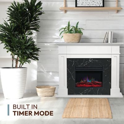 Image showing  Sofia Electric Fireplace Mantel with Marble Inlay and Log Display, CAM5617-1WHBLG3