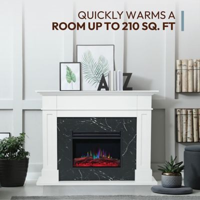 Image showing  Sofia Electric Fireplace Mantel with Marble Inlay and Log Display, CAM5617-1WHBLG3