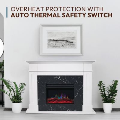 Image showing  Sofia Electric Fireplace Mantel with Marble Inlay and Log Display, CAM5617-1WHBLG3