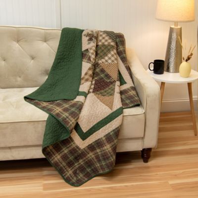 Image showing  Pine Star Cotton Pieced Embroidered Quilted Throw