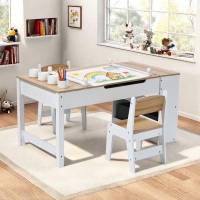 Image showing  Activity Children Table with Storage Bookcase and 2 Chairs Set