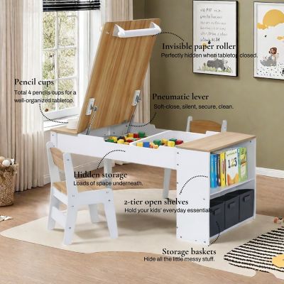 Image showing  Activity Children Table with Storage Bookcase and 2 Chairs Set