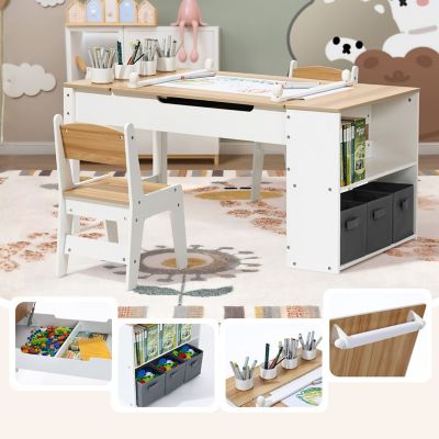 Image showing  Activity Children Table with Storage Bookcase and 2 Chairs Set