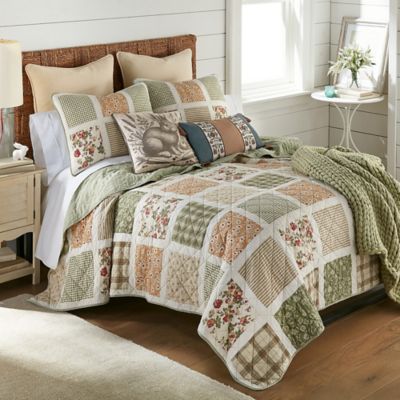 Image showing 5 th Donna Sharp Peach Rose Cotton Pieced Quilt Set