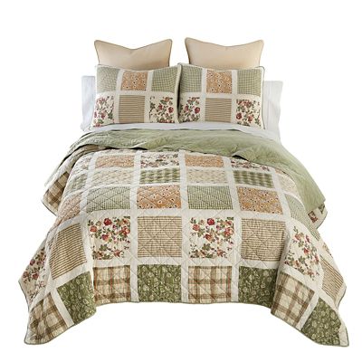 Donna Sharp Peach Rose Cotton Pieced Quilt Set