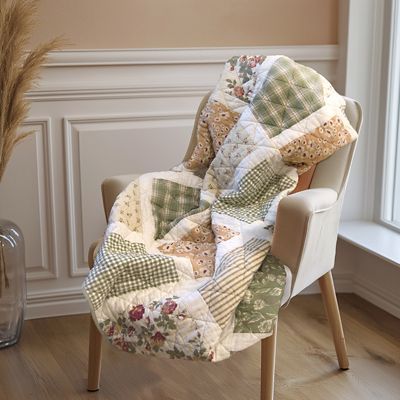 Image showing  Peach Rose Cotton Pieced Throw Blanket