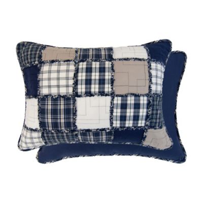 Image showing  Checkerboard Indigo Cotton Pieced Quilted Bedding Set