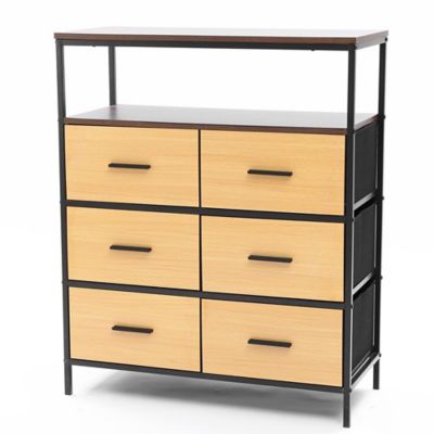 Image showing  Black and Brown Manufactured Wood 6-Drawer 1-Shelf Accent Chest