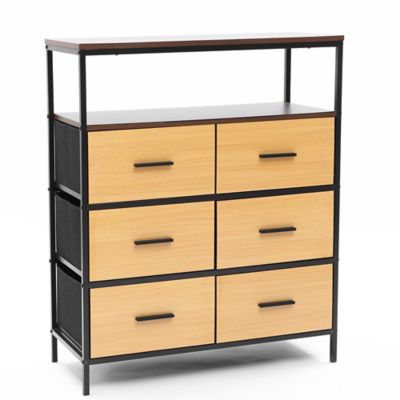 Image showing  Black and Brown Manufactured Wood 6-Drawer 1-Shelf Accent Chest