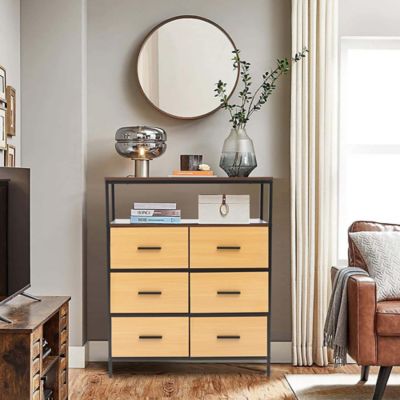 Image showing  Black and Brown Manufactured Wood 6-Drawer 1-Shelf Accent Chest