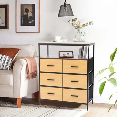 Image showing  Black and Brown Manufactured Wood 6-Drawer 1-Shelf Accent Chest