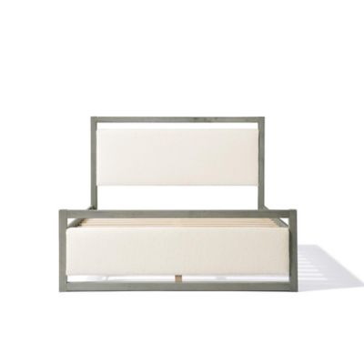 LuxenHome Upholstered Headboard and Footboard with Gray Rubber Wood Frame Platform Bed, Queen