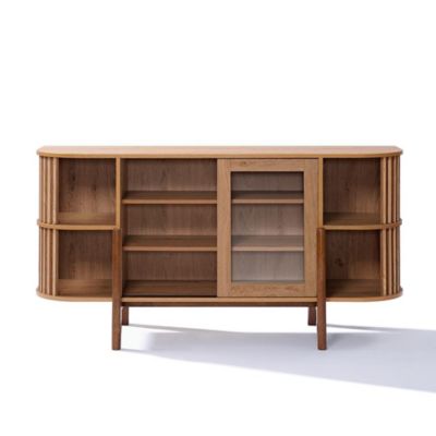 Image showing  2-Door and Open Storage 59-Inch Wide Sideboard Server Cabinet with Rubberwood Legs
