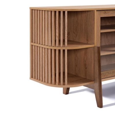 Image showing  2-Door and Open Storage 59-Inch Wide Sideboard Server Cabinet with Rubberwood Legs