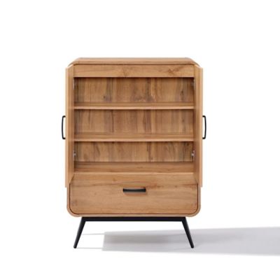 Image showing  2-Door 1-Drawer with Soft Close Buffet Cabinet with Black Metal Legs