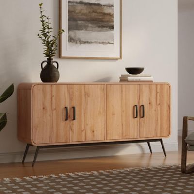 Image showing  4-Door with Soft Close 63-Inch Wide Sideboard Server Cabinet with Black Metal Legs