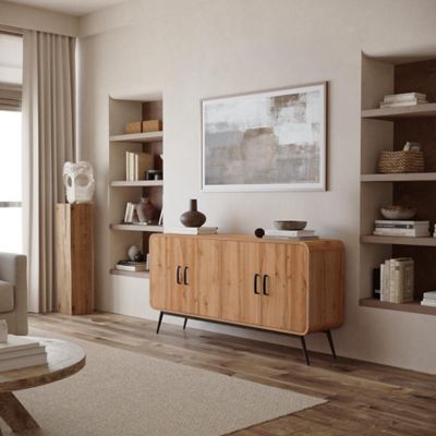 Image showing  4-Door with Soft Close 63-Inch Wide Sideboard Server Cabinet with Black Metal Legs