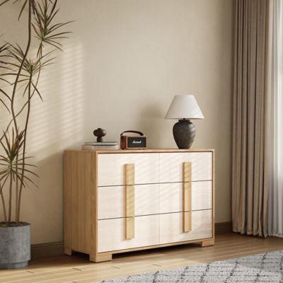 Image showing  Natural and White 47.2-Inch Wide 6-Drawer Dresser