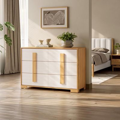 Image showing  Natural and White 47.2-Inch Wide 6-Drawer Dresser