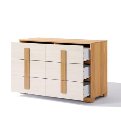 Image showing 5 th LuxenHome Natural and White 47.2-Inch Wide 6-Drawer Dresser