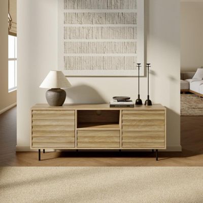 Image showing  Mid-Century Modern Wave 2-Door 1-Drawer TV Stand with Metal Legs