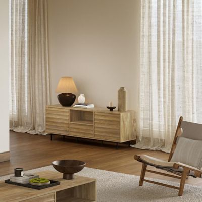 Image showing  Mid-Century Modern Wave 2-Door 1-Drawer TV Stand with Metal Legs