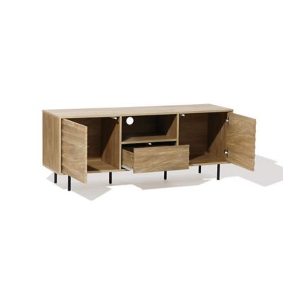 Image showing  Mid-Century Modern Wave 2-Door 1-Drawer TV Stand with Metal Legs