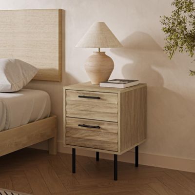 Image showing  Mid-Century Modern Wave 2-Drawers End Table and Nightstand with Metal Legs