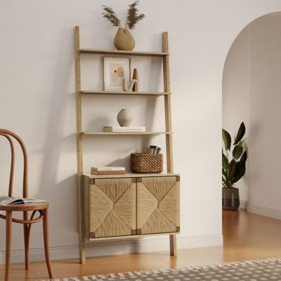 Image showing  4-Shelf Etagere Bookcase with 2-Door Cabinet Storage