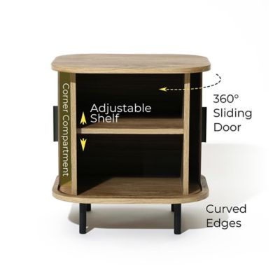 Image showing  Mid-Century Modern 2-Door Nightstand and End Table with Slatted Slidng Doors