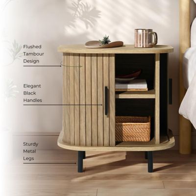 Image showing  Mid-Century Modern 2-Door Nightstand and End Table with Slatted Slidng Doors