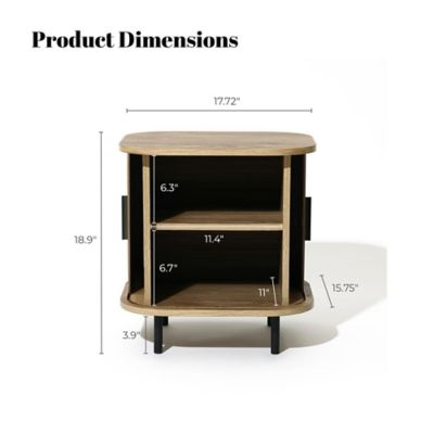 Image showing  Mid-Century Modern 2-Door Nightstand and End Table with Slatted Slidng Doors