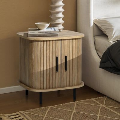 Image showing  Mid-Century Modern 2-Door Nightstand and End Table with Slatted Slidng Doors