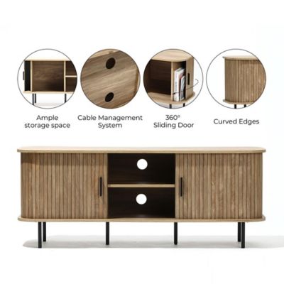 Image showing  Mid-Century Modern 2-Door 55.1 in. Wide TV Console with Slatted Slidng Doors