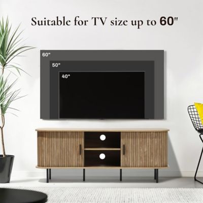 Image showing  Mid-Century Modern 2-Door 55.1 in. Wide TV Console with Slatted Slidng Doors