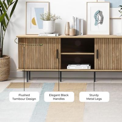 Image showing  Mid-Century Modern 2-Door 55.1 in. Wide TV Console with Slatted Slidng Doors