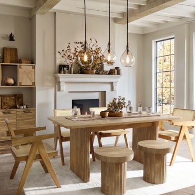 Image showing 5 th LuxenHome Natural Wood Finish 6-Person 63-Inch Wide Rectangle Dining Table