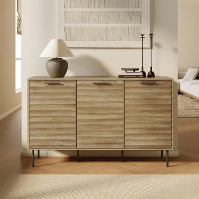 Image showing  Mid-Century Modern Wave 3-Door 55.1-Inch Wide Kitchen Sideboard Cabinet with Metal Legs