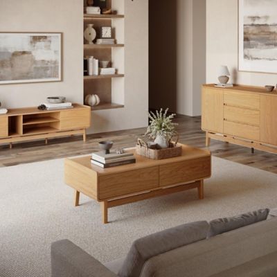 Image showing  Summer Oak Engineered Wood Coffee Table with Storage