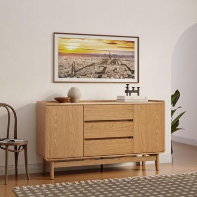 Image showing  Summer Oak Engineered Wood 55-Inch Wide Sideboard Cabinet with 3-Drawers