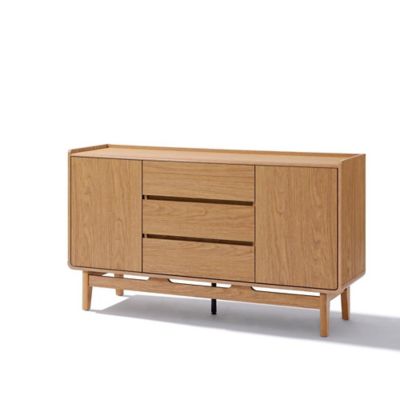 Image showing  Summer Oak Engineered Wood 55-Inch Wide Sideboard Cabinet with 3-Drawers