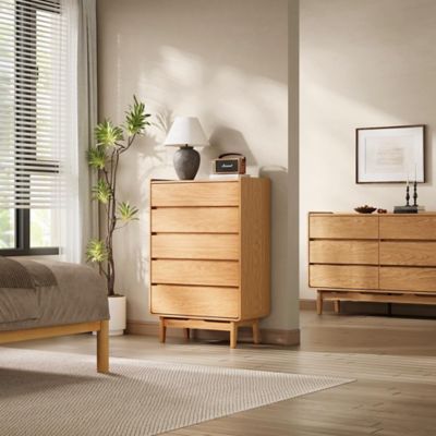 Image showing  Summer Oak Engineered Wood 48.5-Inch Tall 5-Drawer Bachelor Chest