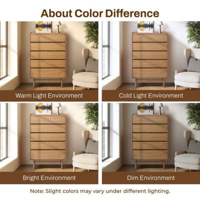Image showing 9 th LuxenHome Summer Oak Engineered Wood 48.5 in. Tall 5-Drawer Bachelor Chest