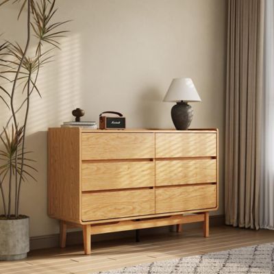Image showing  Summer Oak Engineered Wood 47.2-Inch Wide 6-Drawer Horizontal Dresser